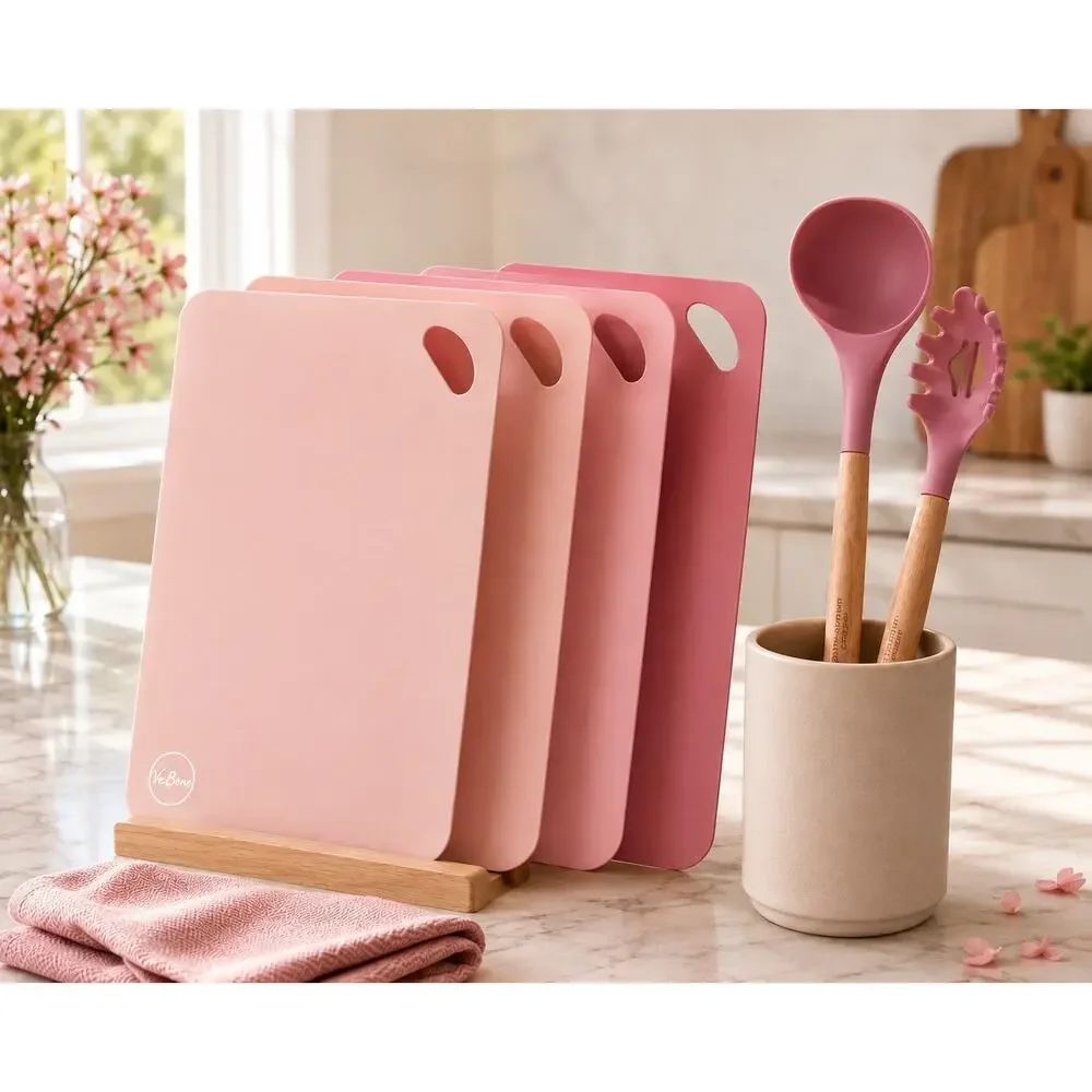 Pink Cutting Mat & Silicone Utensil Kitchen Set
